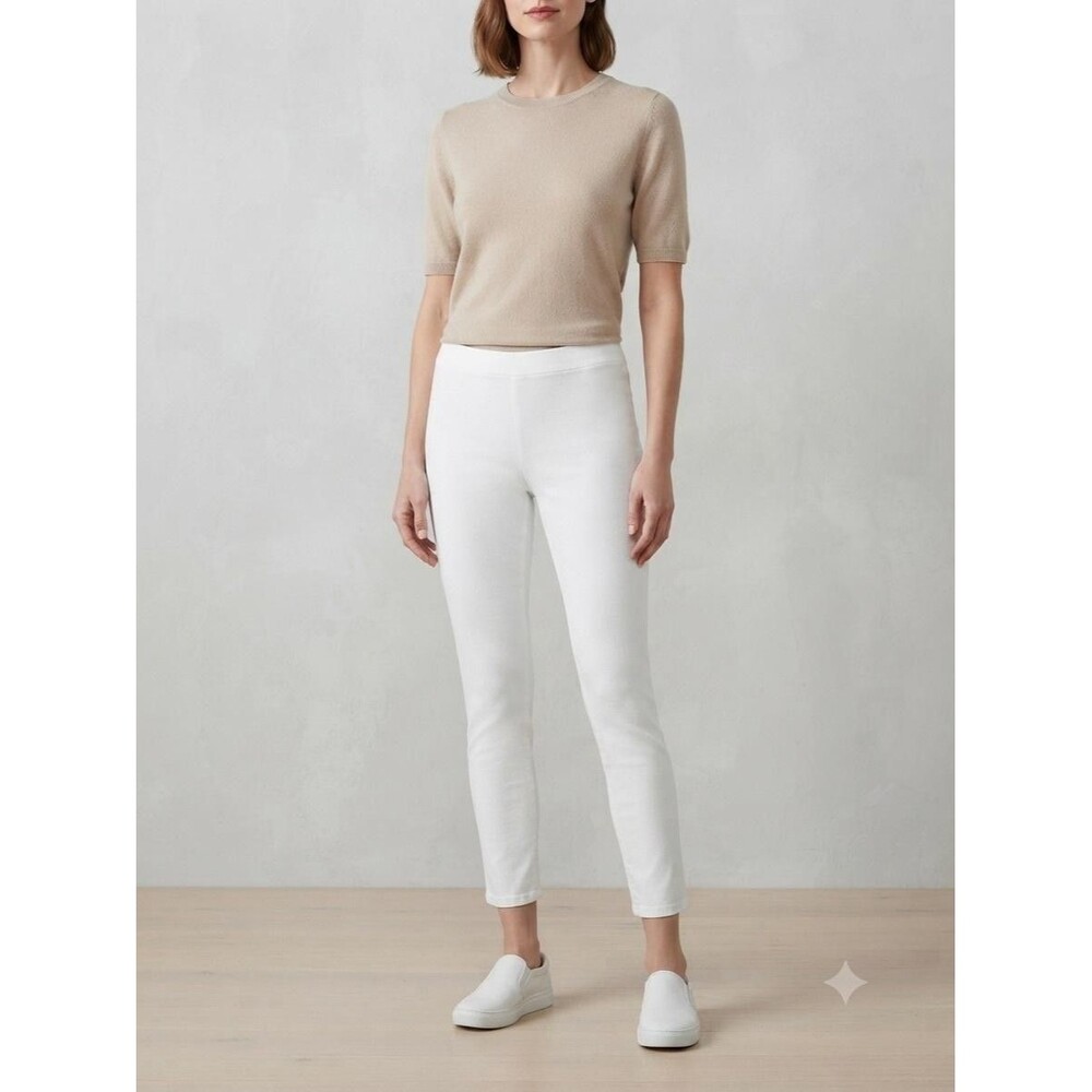 Eileen Fisher Pants Womens M White Knit Ankle Slim Pull On Elastic Waist Stretch